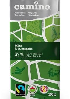 Tablette de chocolat noir bio, équitable, 67% de cacao à la menthe - Camino Fashion