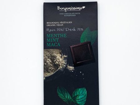 Tablette de chocolat noir bio, vegan, 70%  à la menthe et maca - Benjamissimo Online Sale