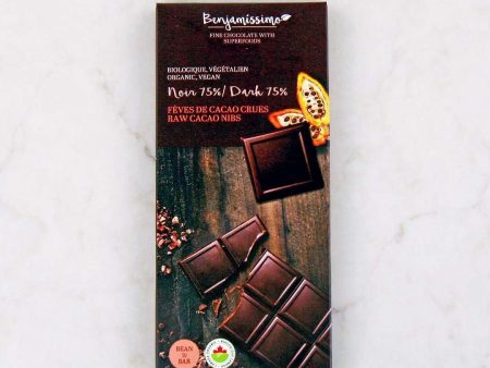 Tablette de chocolat noir bio, vegan, 75% aux fèves crues - Benjamissimo Cheap