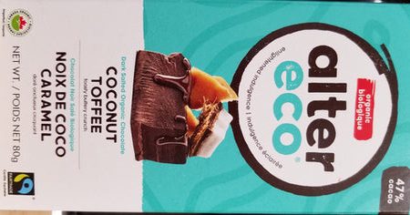 Tablette de chocolat noir bio équitable, vegan, 47%  de cacao à la noix de coco et caramel - Alter Eco For Cheap