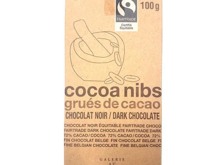 Tablette de chocolat noir bio 72%  avec grués de cacao - Galerie au chocolat Discount