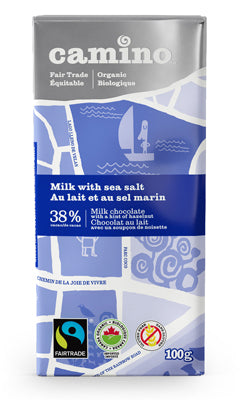 Tablette de chocolat au lait et sel marin, bio, équitable, 38% de cacao - Camino Online Sale