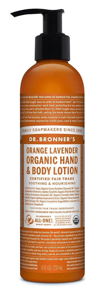 Lotion bio, équitable à l’orange et lavande pour les mains et le corps - Dr Bronner’s Supply